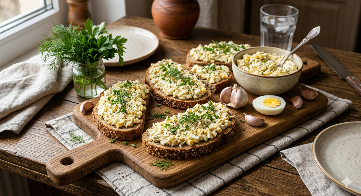 Салат, намазка з плавленим сиром, яйцем та часником